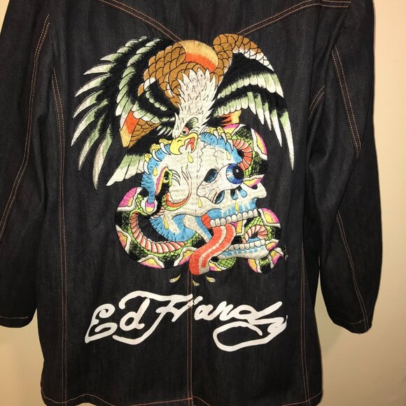Men's Ed Hardy by Christian Audigier Denim Blazer Jacket-Size 4XL - Picture 7 of 12